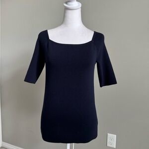 Talbots Elegant Navy Short Sleeve Top with a Square Neck Small